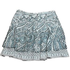 NWT WHITE HOUSE BLACK MARKET Teal Paisley Flare Skirt, Size 14